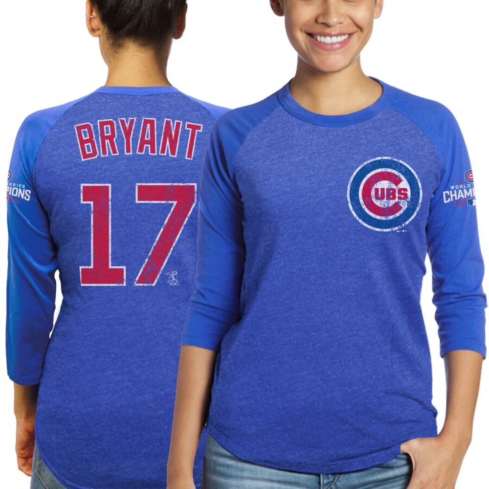 Women's Chicago Cubs Bryant Majestic Threads 2016 World Series Champ 3/4 Sleeve